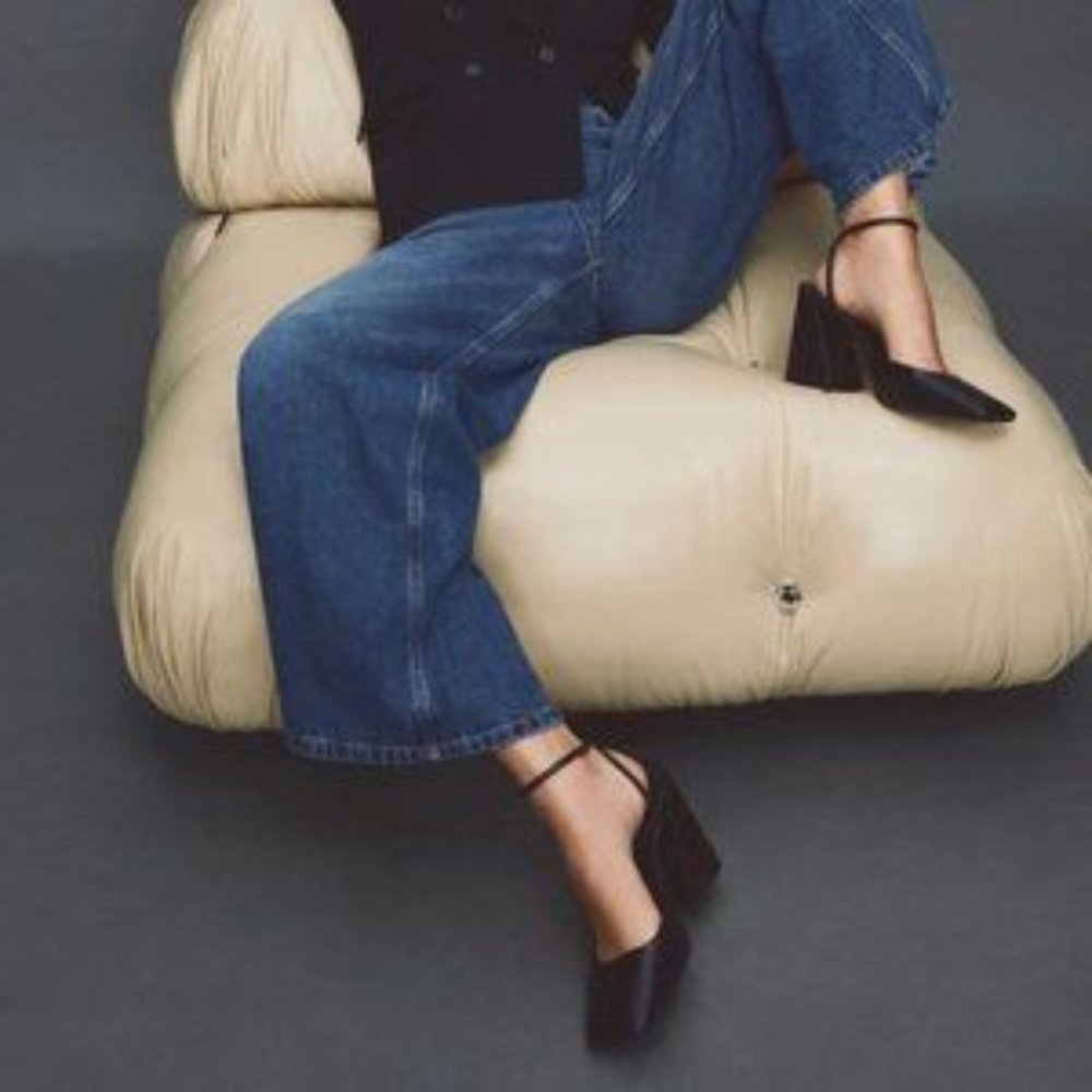 Mango Block Heel Ankle Strap Shoe in Black Leather